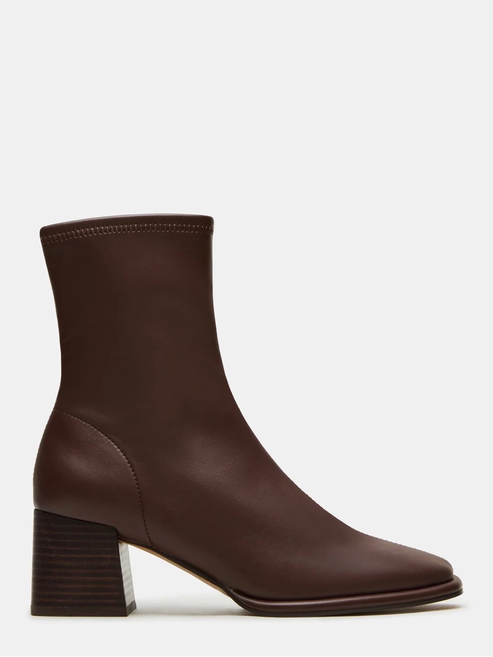 Steve Madden Dark Brown Leather Block-Heel Ankle Booties